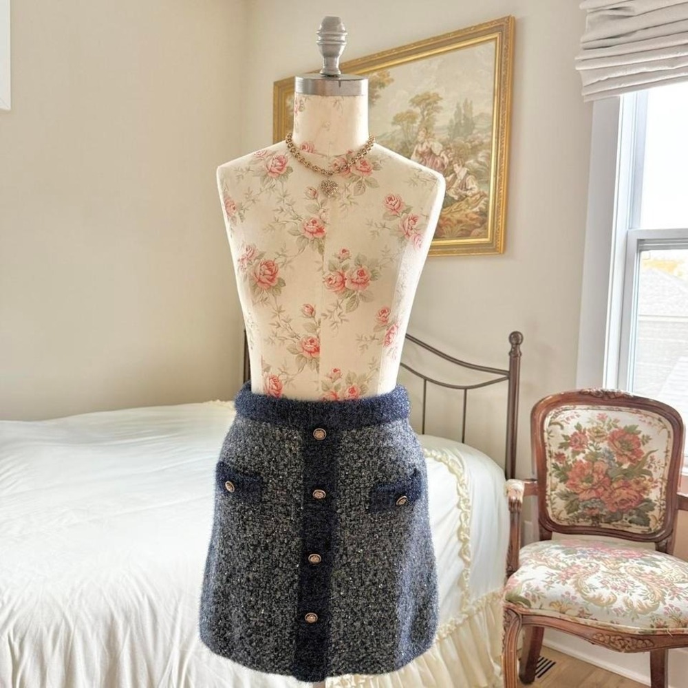 Blue‎ holiday tinsel mini skirt womens small